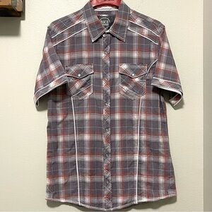 BKE Pearl Snap Western Shirt - Yoke Detailing & Standard Fit - Size Large
